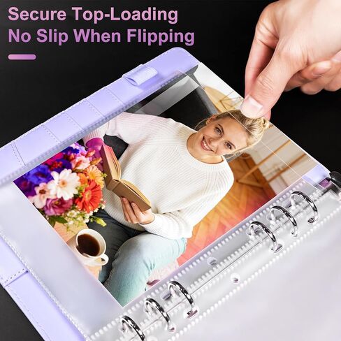PU Leather A5 Binder, 5x7 Photo Sleeves with 60 Pockets, Secure Top Loading Pages, Refillable Adjustable Album for Keepsakes, Purple in Saudi Arabia
