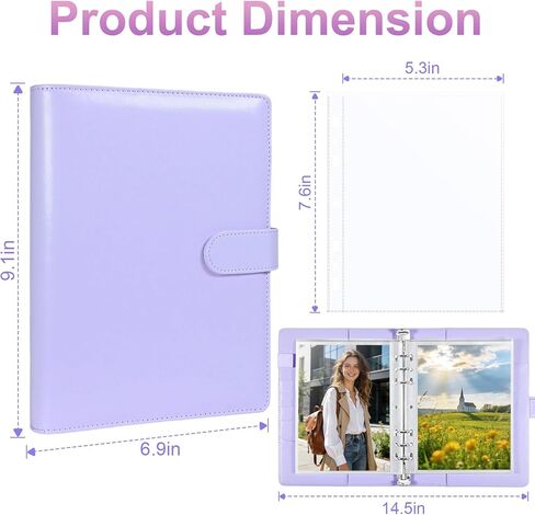 PU Leather A5 Binder, 5x7 Photo Sleeves with 60 Pockets, Secure Top Loading Pages, Refillable Adjustable Album for Keepsakes, Purple in Saudi Arabia