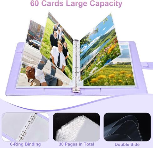 PU Leather A5 Binder, 5x7 Photo Sleeves with 60 Pockets, Secure Top Loading Pages, Refillable Adjustable Album for Keepsakes, Purple in Saudi Arabia