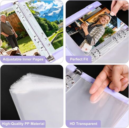 PU Leather A5 Binder, 5x7 Photo Sleeves with 60 Pockets, Secure Top Loading Pages, Refillable Adjustable Album for Keepsakes, Purple in Saudi Arabia