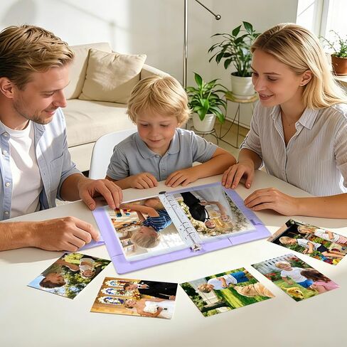 PU Leather A5 Binder, 5x7 Photo Sleeves with 60 Pockets, Secure Top Loading Pages, Refillable Adjustable Album for Keepsakes, Purple in Saudi Arabia