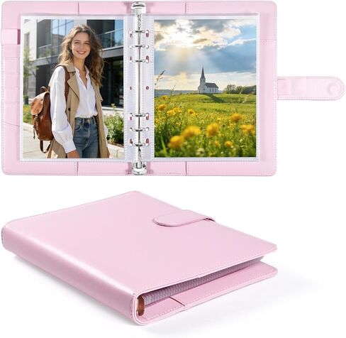 PU Leather A5 Binder, 5x7 Photo Sleeves with 60 Pockets, Secure Top Loading Pages, Refillable Adjustable Album for Keepsakes, Purple in Saudi Arabia