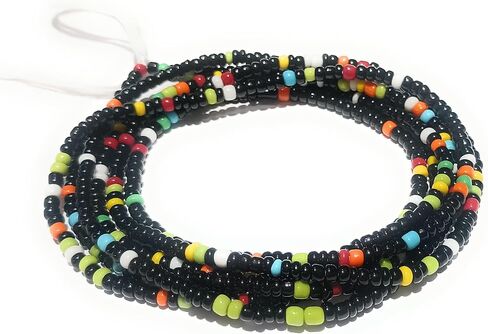 Handmade African Waist Beads, Multicolor Seed Beads, 44-Inch Traditional Tie-On Belly Beads, 2mm Glass Beads, 9 Color Options in Kuwait