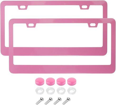 Fashion Slim Pink Matte License Plate Frames,Stainless Steel License Plate Covers,Weather Proof License Plate Holder for Women(Slim Pink,2PCS) in Kuwait