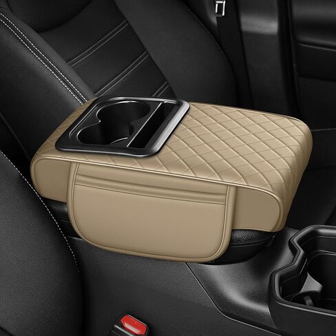 Center Console Cover for Passport: Armrest Cover for Car with 2 Storage Bags - Scratch & Wear Resistant & Waterproof Leather Console Cover,Anti-Scratch Auto Armrest Pad Accessory （Beige in Saudi Arabia