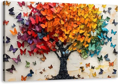 فراشة ملونة قماش جدار الفن الطباعة، فراشة شجرة ملصق جدار ديكور اللوحة، شجرة الحياة صورة لجدار غرفة المعيشة الحمام غرفة نوم ديكور المنزل 12 * 18 في مؤطرة in Kuwait