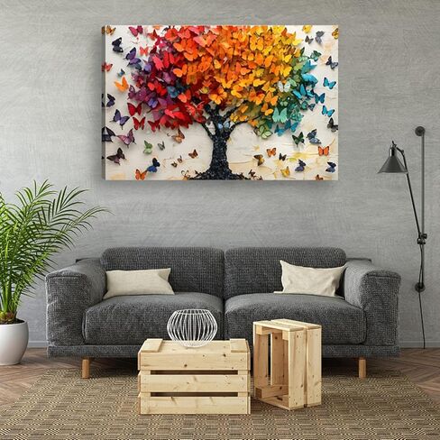 فراشة ملونة قماش جدار الفن الطباعة، فراشة شجرة ملصق جدار ديكور اللوحة، شجرة الحياة صورة لجدار غرفة المعيشة الحمام غرفة نوم ديكور المنزل 12 * 18 في مؤطرة in Kuwait