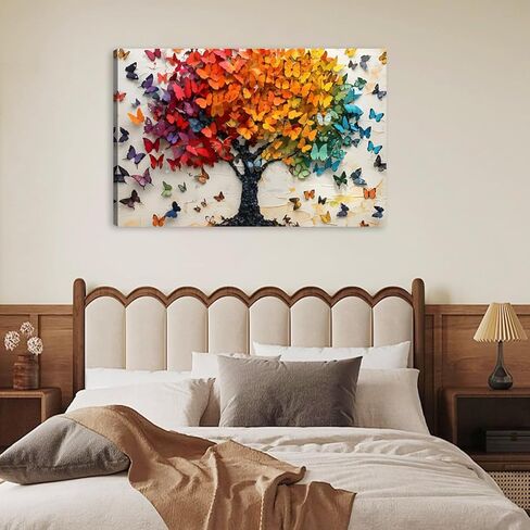 فراشة ملونة قماش جدار الفن الطباعة، فراشة شجرة ملصق جدار ديكور اللوحة، شجرة الحياة صورة لجدار غرفة المعيشة الحمام غرفة نوم ديكور المنزل 12 * 18 في مؤطرة in Kuwait