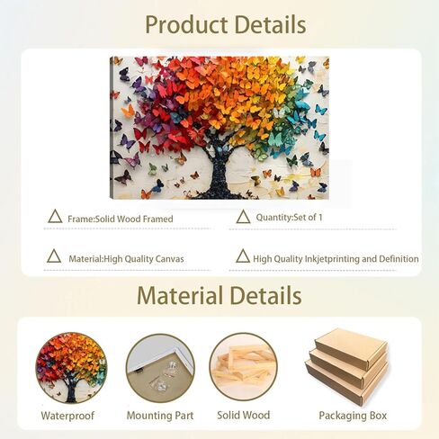 فراشة ملونة قماش جدار الفن الطباعة، فراشة شجرة ملصق جدار ديكور اللوحة، شجرة الحياة صورة لجدار غرفة المعيشة الحمام غرفة نوم ديكور المنزل 12 * 18 في مؤطرة in Kuwait