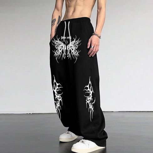Graphic Sweatpants with Drawstring Waist and Pockets for Men Women, Y2K Style Baggy Jogger Pants for Casual Wear in Saudi Arabia