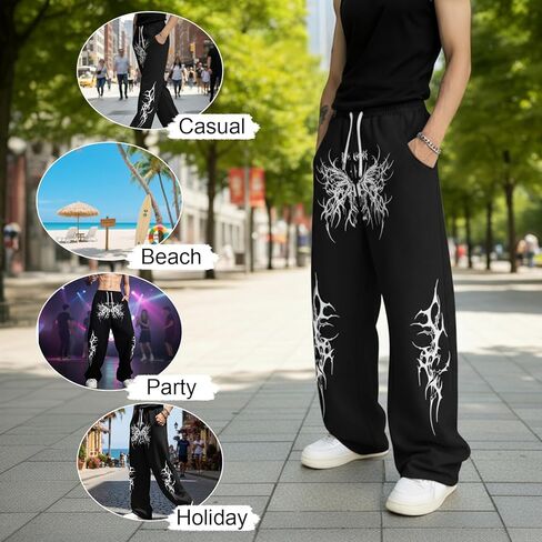 Graphic Sweatpants with Drawstring Waist and Pockets for Men Women, Y2K Style Baggy Jogger Pants for Casual Wear in Saudi Arabia