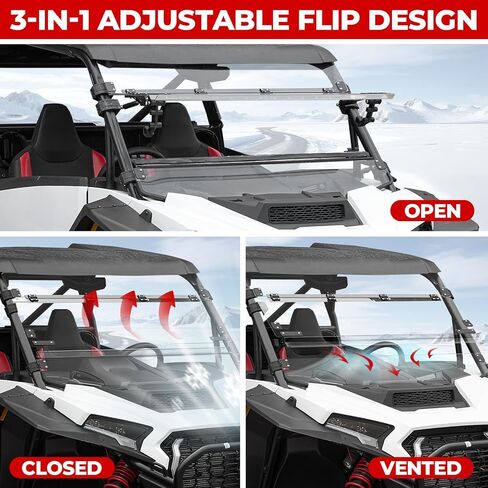 2025 RZR XP 1000 زجاج أمامي قابل للطي، زجاج أمامي كامل مقاوم للخدش من البولي كربونات لملحقات 2024+ Polaris RZR XP 1000/XP 4 1000، يمكن إغلاقه وتهويته ومفتوح بالكامل in Saudi Arabia