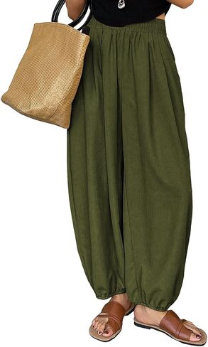 Astylish Womens Elastic High Waisted Baggy Barrel Pants 2026 Casual Lounge Boho Harem Trousers Pants in Saudi Arabia