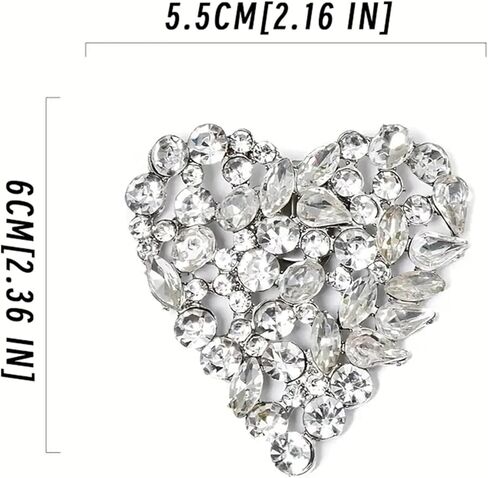 قطعتان من الأحذية ذات القلب الفضي 2.16 * 2.36 بوصة من أحجار الراين ملحقات تزيين الأحذية مشبك خلفي معدني للصنادل ذات الكعب العالي المسطح مشبك بروش للنساء لحفلات الزفاف والحياة اليومية in Kuwait