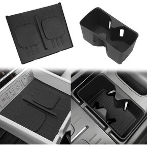 2PCS Water Cup Holder Insert & Wireless Charging Protective Mat Compatible with Hyundai Santa Fe 2024 2025 Accessories, Center Console Silicone Cup Holder Wireless Charging Pad Protector Black in Kuwait