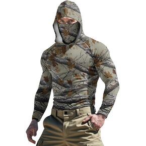 Fishing Shirts for Men with Hood & Face Mask - Mens Camouflage Hoodie Sun Protection Long Sleeve Muscle Shirt Workout in Kuwait