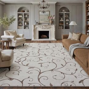 سجادة منطقة محايدة قابلة للغسل مقاس 8 × 10 سجاد ناعم باللون البيج لغرفة المعيشة بوهو حديث ذو كومة عالية غير قابل للتساقط سجاد مكتب داخلي غير قابل للانزلاق لغرفة اللعب وغرفة النوم والديكور الجمالي المنزلي in Kuwait