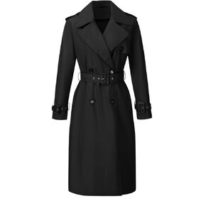 Women's Trench Coat Long Double-Breasted Belted Lapel Overcoat Lightweight Casual Windproof Spring Fall Jacket in Kuwait