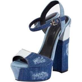 Large Size Fashion Women's Sexy Denim Sandals, Sweet Peep Toe Mixed Colors High Heels for Party, Banquet And Catwalk in Kuwait