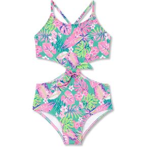 بدلة سباحة للفتيات قطعة واحدة - بدلة استحمام للأطفال الكبار بأشرطة قابلة للتعديل مع ظهر متقاطع مقاس 6X-16 in Kuwait