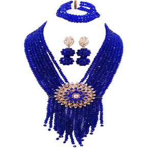 8 صفوف الملكي الأزرق زي الخرز الأفريقي النيجيري قلادة الزفاف مجموعات مجوهرات الزفاف للنساء in Kuwait