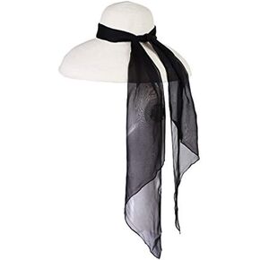 Utopiat Women’s MIU Oversized Straw Sun Hat – Elegant White Holiday Hat with Silk Scarf, Vintage Beachwear Style in Kuwait