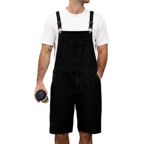 Men's Denim Overalls Cargo Jean Shorts Jumpsuit Loose Fit Work Bib Coveralls with Zipper in Kuwait