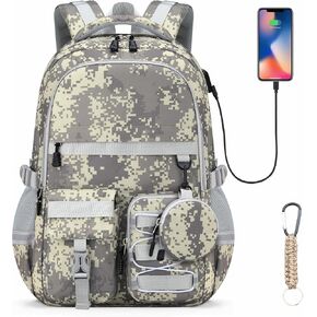 حقيبة ظهر مدرسية للأولاد - حقيبة ظهر مموهة للأولاد مكونة من 5 قطع مع مجموعة صندوق غداء للأطفال والمراهقين في المدرسة الابتدائية والمتوسطة والثانوية، وحقيبة كتب للطلاب ذات سعة كبيرة 18 بوصة in Kuwait