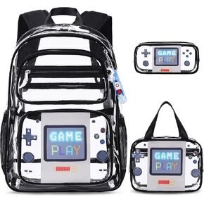 حقيبة ظهر شفافة للأولاد والبنات - 3 قطع شفافة شديدة التحمل مع حقيبة غداء - حقيبة ظهر شفافة معتمدة من الاستاد in Kuwait