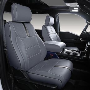 أغطية مقاعد مخصصة لسيارة Ford F150 SuperCrew XL XLT 2021-2026، F250 F350 F450 Super Duty Crew Cab 2023-2026، جلد صناعي مقاوم للماء 5 مقاعد لمقاعد الدلو (رمادي) in Kuwait