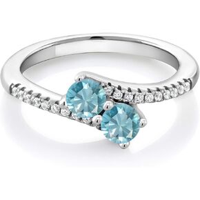 Gem Stone King Two-Stone Gemstone Birthstone Bypass Ring for Women in 925 Sterling Silver | Round 4MM with 1MM Accents | Crossover Anniversary Engagement Wedding Promise Ring | Sizes 5, 6, 7, 8, 9 in Kuwait