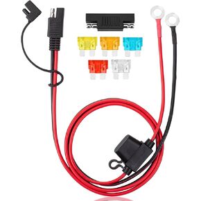 Bates- SAE Battery Connector, 3.3 FT, 14 AWG, SAE to O-Ring Harness with 5A-25A Protection Fuses & Polarity Reverse Adapter, 2-Pin Connector for Chargers, Maintainers, Solar Panels & Motorcycles in Kuwait