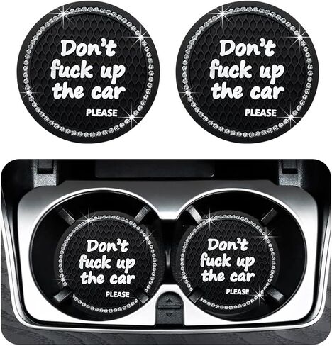 2 PCS Bling Car Cup Coaster, 2.75 Inch Non-Slip Don't Fuck Up My Car Please Cup Holder Insert Coaster, Crystal Rhinestone Auto Drink Cup Mat, Universal Car Accessories (Pink) in Saudi Arabia