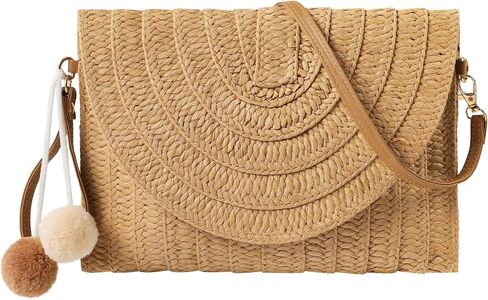 Pleneal Straw Beach Bag For Women, Summer Straw Handbags for Women Large Shoulder Purses Woven Tote Bag in Saudi Arabia