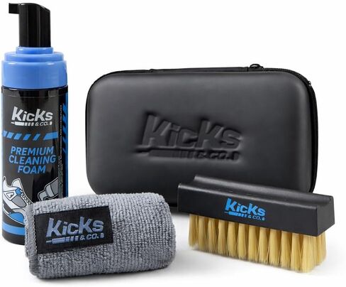 Kicks & CO. Sneaker Cleaning Kit, Premium Foam Cleaner with Brush and Towel, Portable Case, Safe for Canvas, Leather, Knit and Rubber in Saudi Arabia