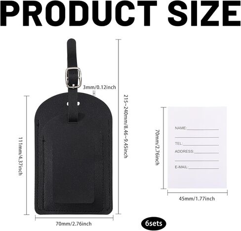 GLOBLELAND 6Pcs Leather Luggage Tags Black Privacy Protection Suitcase Labels Travel ID Labels Suitcase Name Tags with Iron Clasp for Backpack Travel Bags in Saudi Arabia