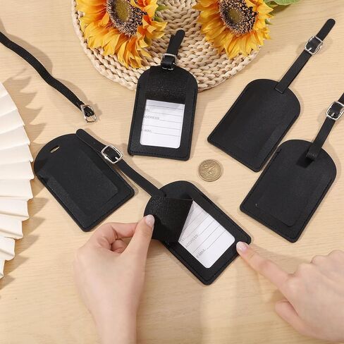 GLOBLELAND 6Pcs Leather Luggage Tags Black Privacy Protection Suitcase Labels Travel ID Labels Suitcase Name Tags with Iron Clasp for Backpack Travel Bags in Saudi Arabia