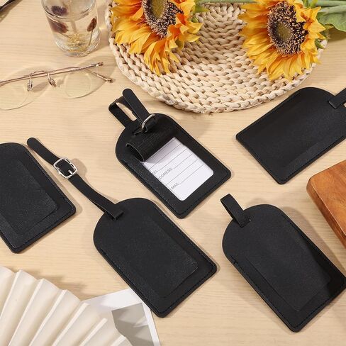 GLOBLELAND 6Pcs Leather Luggage Tags Black Privacy Protection Suitcase Labels Travel ID Labels Suitcase Name Tags with Iron Clasp for Backpack Travel Bags in Saudi Arabia