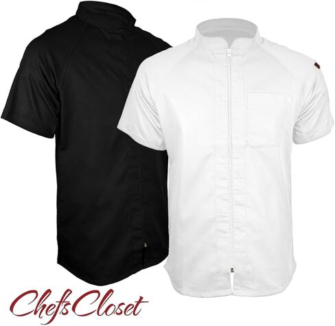 معطف الشيف Seneca المخصص للرجال بأكمام قصيرة من ChefsCloset - سترة الشيف المطرزة مع سحاب مركزي ولوحات شبكية in Kuwait