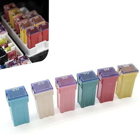 6 PCS Car Fuse Combination Set, 20A 25A 30A 40A 50A 60A Fuses Automotive Kit, 1.06" x 0.47" x 0.39" Square Blade Fuse Replacement, Universal for Cars (Multicolored) in Saudi Arabia