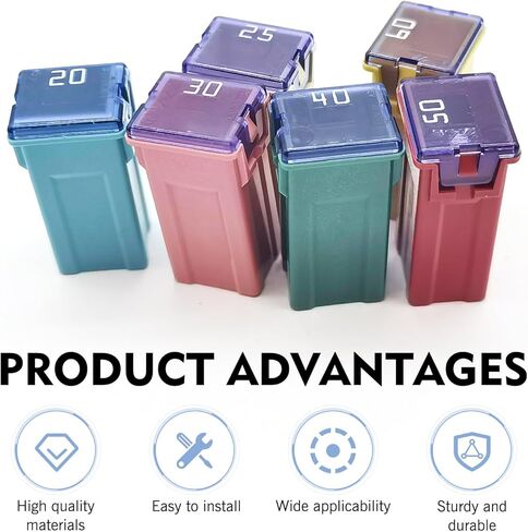 6 PCS Car Fuse Combination Set, 20A 25A 30A 40A 50A 60A Fuses Automotive Kit, 1.06" x 0.47" x 0.39" Square Blade Fuse Replacement, Universal for Cars (Multicolored) in Saudi Arabia