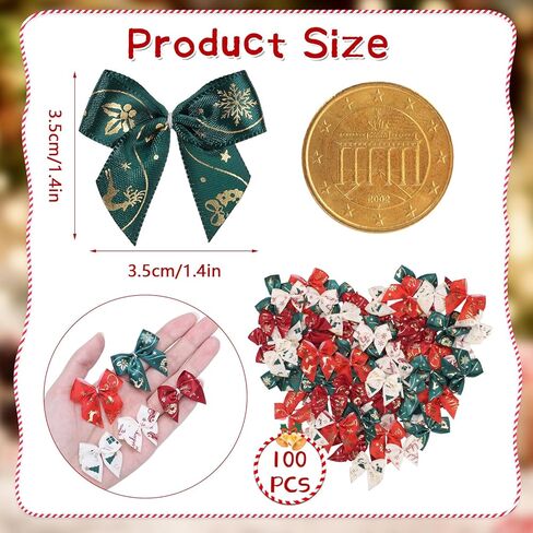 100PCS Christmas Mini Bows for Crafts 1.4" Satin Ribbon Plaid Bows for DIY Sewing Accessories Scrapbooking Christmas Gift Decorations Stocking Stuffers in Saudi Arabia