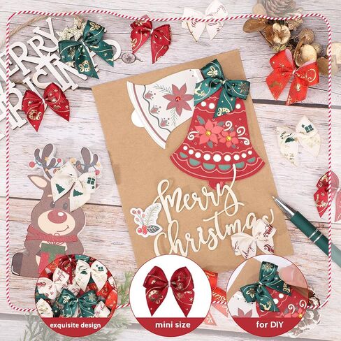 100PCS Christmas Mini Bows for Crafts 1.4" Satin Ribbon Plaid Bows for DIY Sewing Accessories Scrapbooking Christmas Gift Decorations Stocking Stuffers in Saudi Arabia