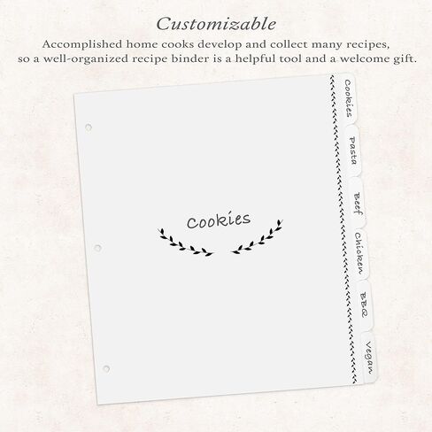 Jot & Mark Recipe Binder Tab Dividers with Blank Labels - 6 Customizable Organizer Dividers for 8.5" x 11" 3-Ring Binders (Black & White) - Recipe Tabs in Kuwait
