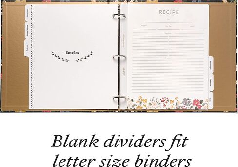 Jot & Mark Recipe Binder Tab Dividers with Blank Labels - 6 Customizable Organizer Dividers for 8.5" x 11" 3-Ring Binders (Black & White) - Recipe Tabs in Kuwait