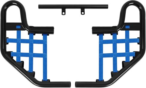 شريط ATV Nerf متوافق مع 2001-2005 Yamaha Raptor 660 / 660R Side Step Nerf Bar مع شبكات حزام بلاستيكية من الألومنيوم الأزرق مطلية بمسحوق أسود in Saudi Arabia