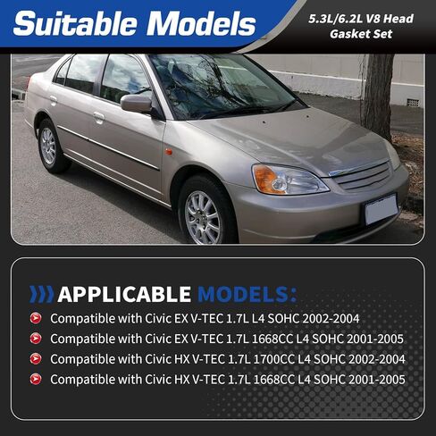 مجموعة حشية الرأس HS26236PT-2 مع مجموعة مسامير متوافقة مع Civic HX EX D17A2 D17A6 1.7L V-TEC 2001-2005، استبدل HS4029 HS4034 in Saudi Arabia
