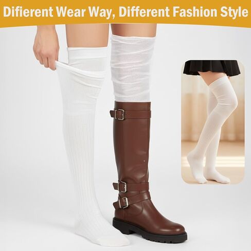 Bremorou Cute White Boot Socks Knee High Over Knee High Boot Sock Slouch Top Knit Fashion Thigh Sock Long Slouch Socks Leg Warmers White Thigh Stockings For Boots Women's in Saudi Arabia