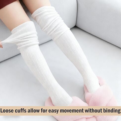 Bremorou Cute White Boot Socks Knee High Over Knee High Boot Sock Slouch Top Knit Fashion Thigh Sock Long Slouch Socks Leg Warmers White Thigh Stockings For Boots Women's in Saudi Arabia