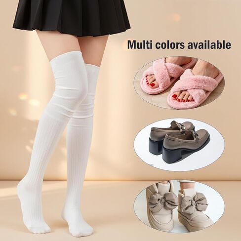 Bremorou Cute White Boot Socks Knee High Over Knee High Boot Sock Slouch Top Knit Fashion Thigh Sock Long Slouch Socks Leg Warmers White Thigh Stockings For Boots Women's in Saudi Arabia